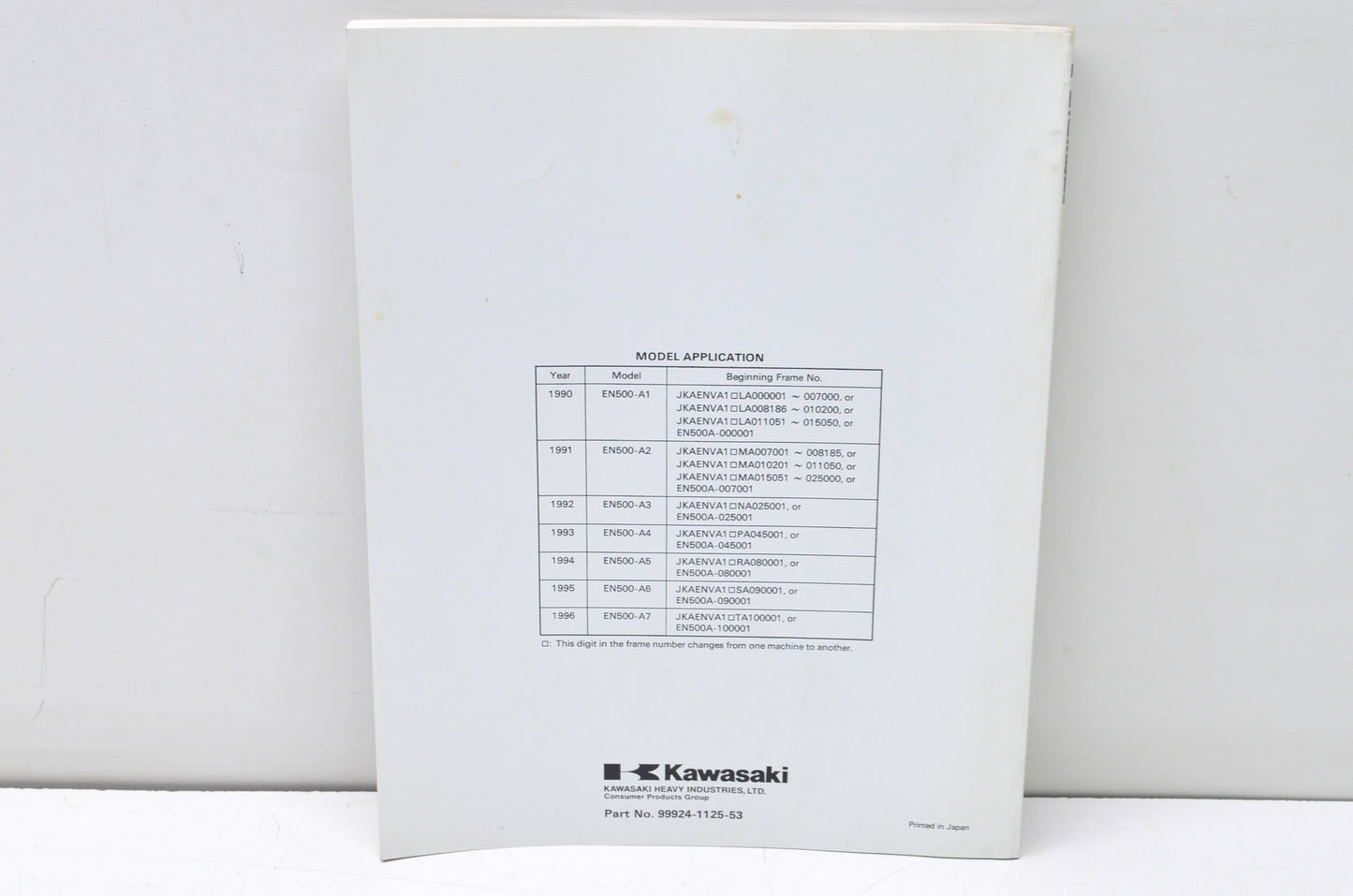 OEM Kawasaki 99924-1125-53 Service Manual Supplement EN500A NOS
