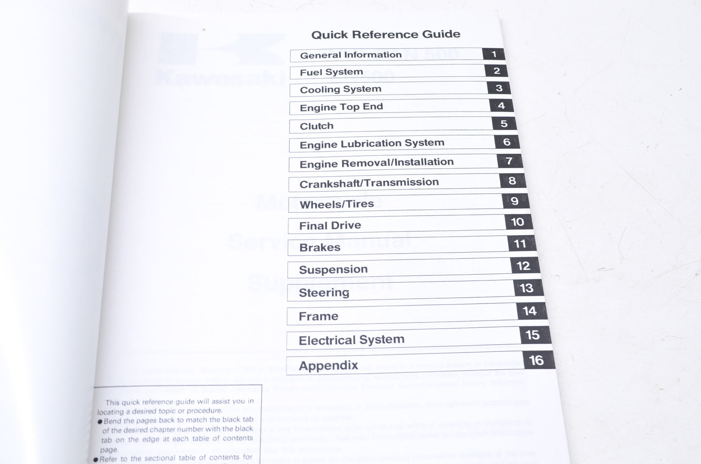 OEM Kawasaki 99924-1125-53 Service Manual Supplement EN500A NOS