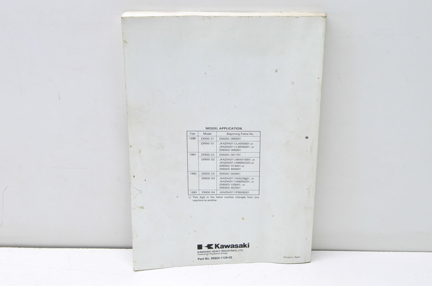 OEM Kawasaki 99924-1128-02 Service Manual ZX600D/E
