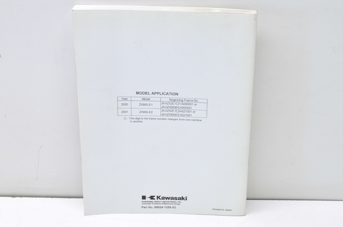 OEM Kawasaki 99924-1255-03 Service Manual ZX900E NOS