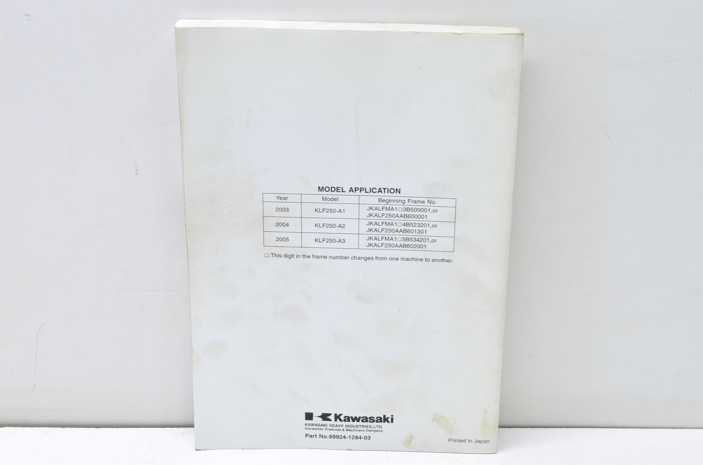 OEM Kawasaki 2003-2005 KLF 250, BAYOU 250, Workhorse 250 Service Manual