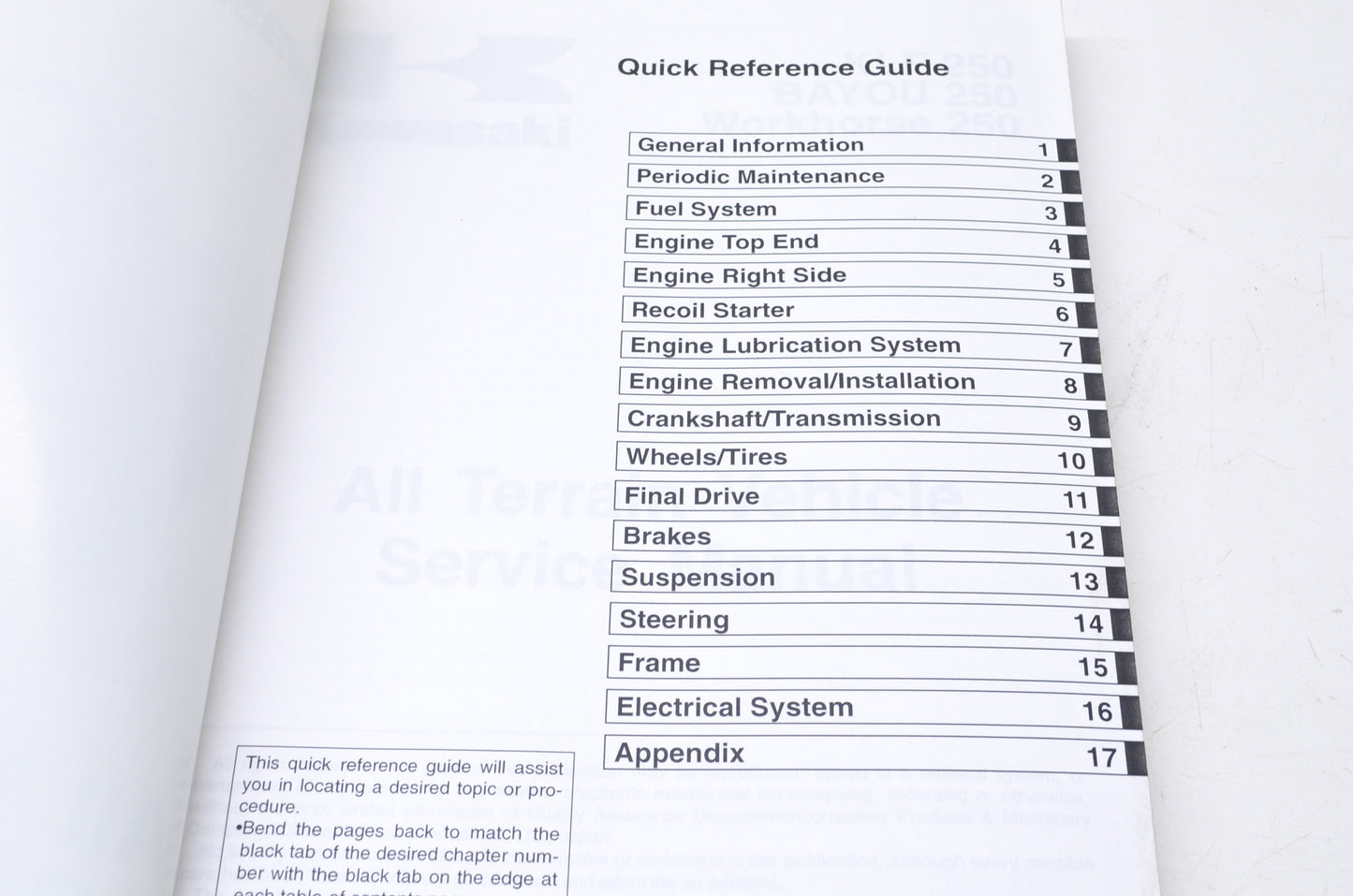 OEM Kawasaki 2003-2005 KLF 250, BAYOU 250, Workhorse 250 Service Manual