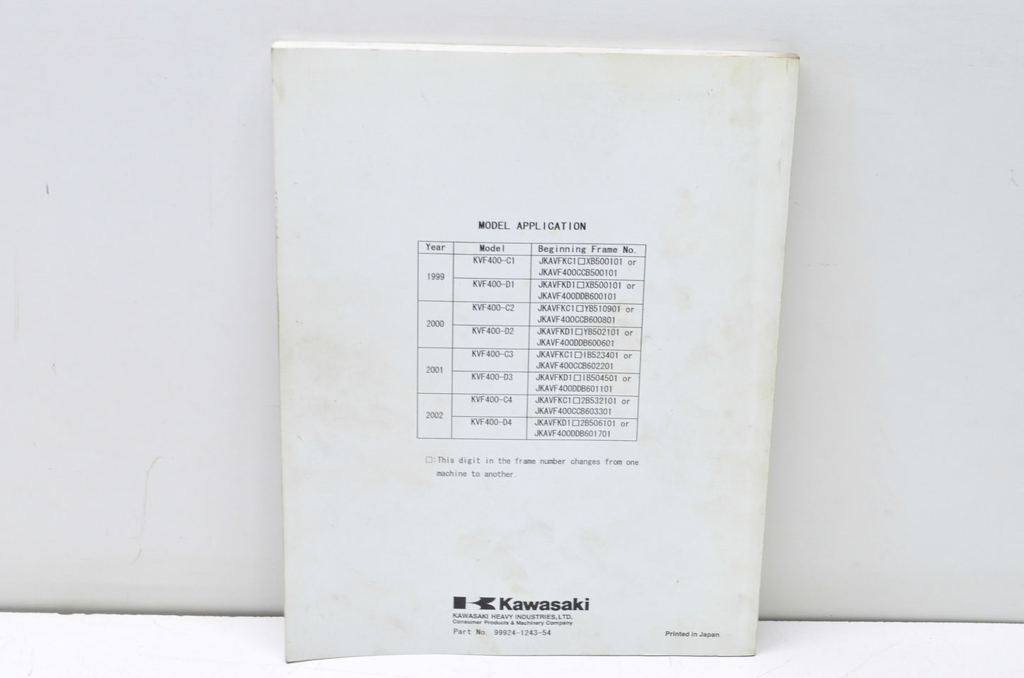 OEM Kawasaki 99924-1243-54 Service Manual Supplement KVF400
