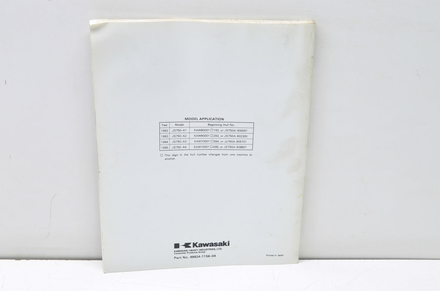 OEM Kawasaki 99924-1156-04 Service Manual 750SX