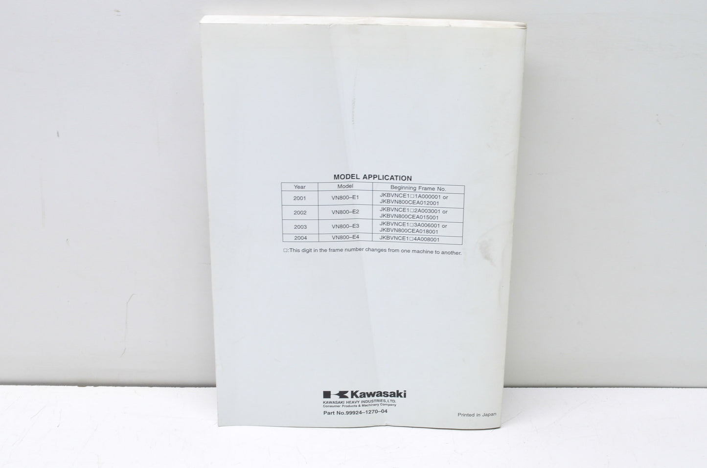 OEM Kawasaki 99924-1270-04 Service Manual VN800E