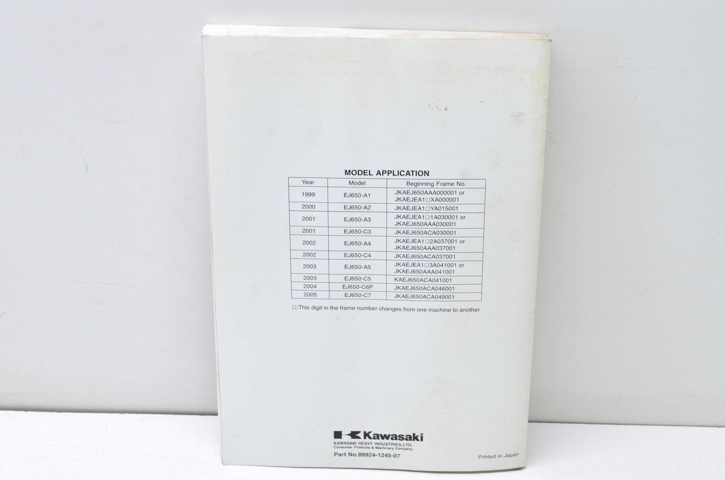 OEM Kawasaki 99924-1245-07 Service Manual EJ650