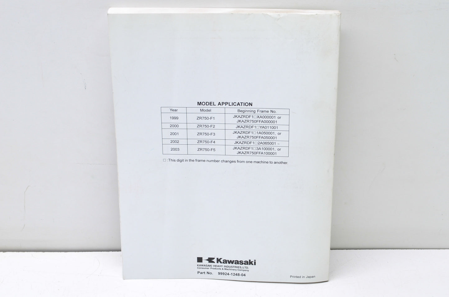 OEM Kawasaki 99924-1248-04 Service Manual ZR750F NOS