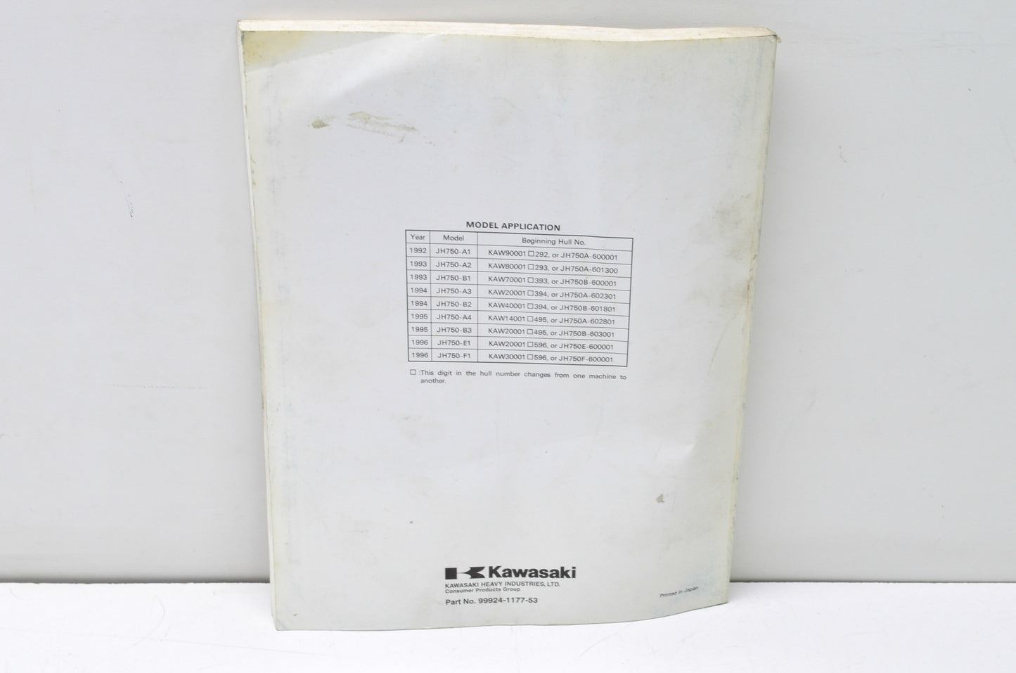 OEM Kawasaki 99924-1177-53 Service Manual Supplement JH750ABEF