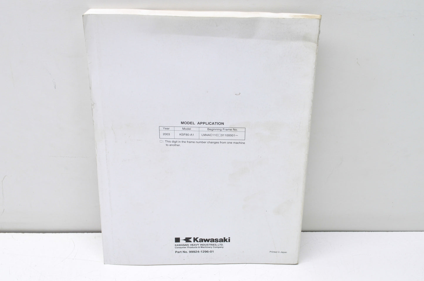 OEM Kawasaki 99924-1296-01 Service Manual KSF80