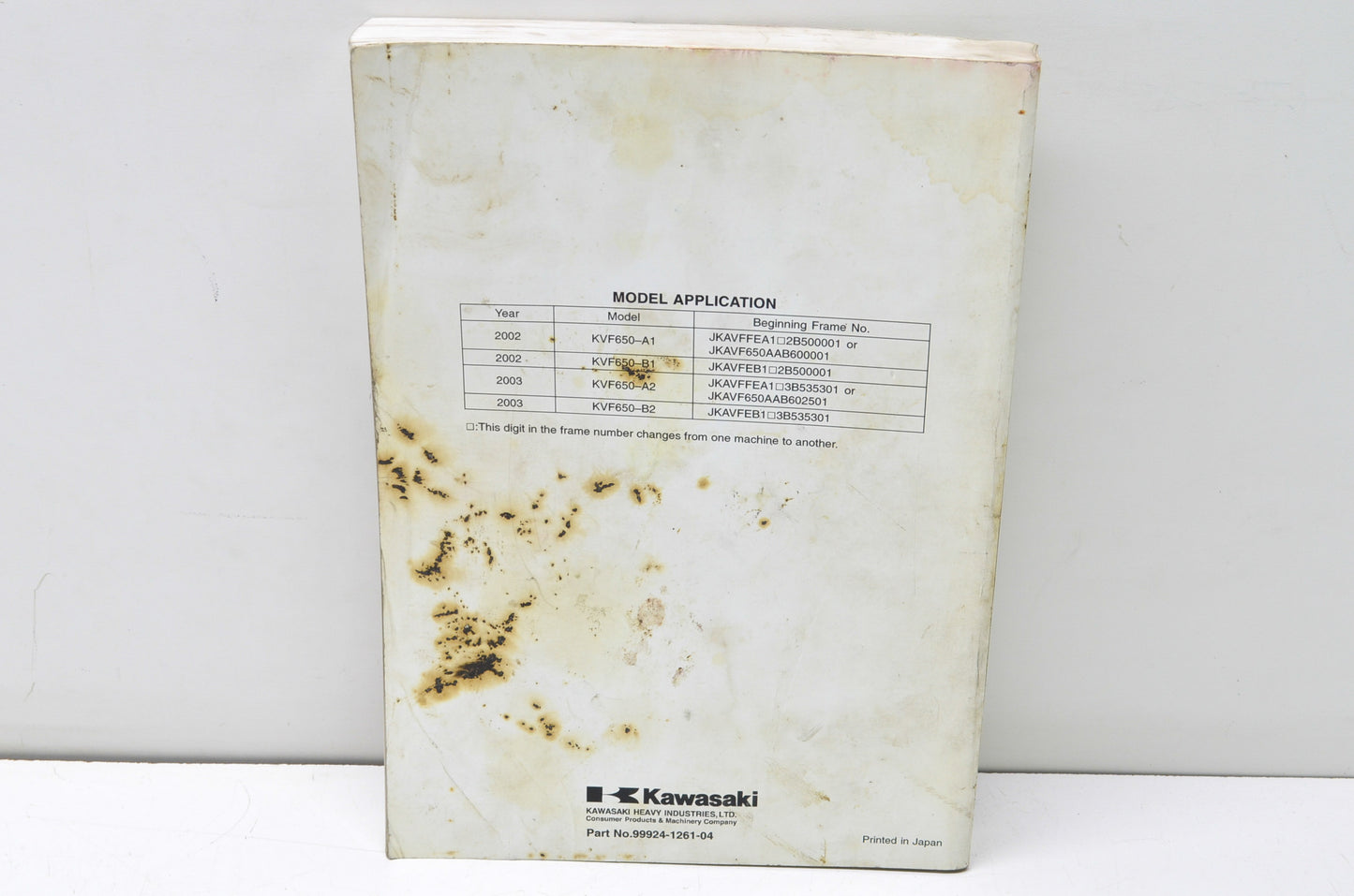 OEM Kawasaki 99924-1261-04 Service Manual KVF650A/B