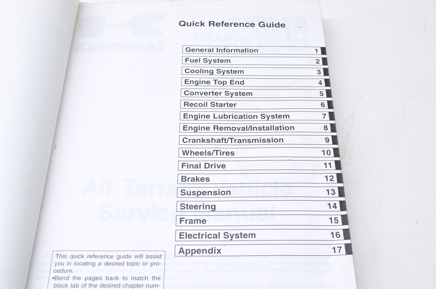 OEM Kawasaki 99924-1261-04 Service Manual KVF650A/B