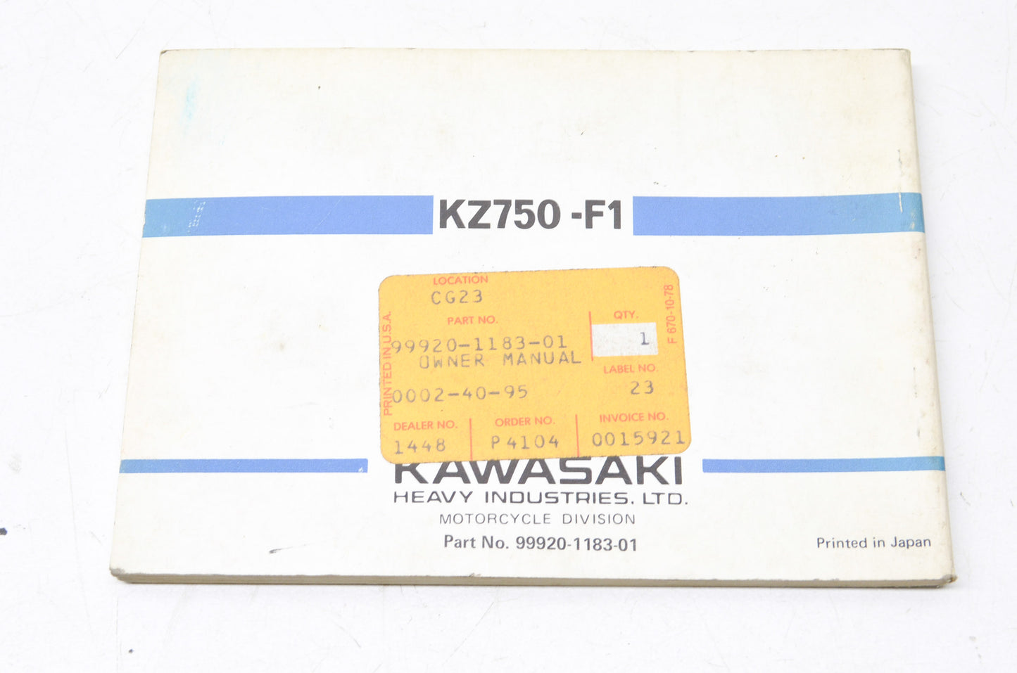 OEM Kawasaki 99920-1183-01 Owner's Manual KZ750F1