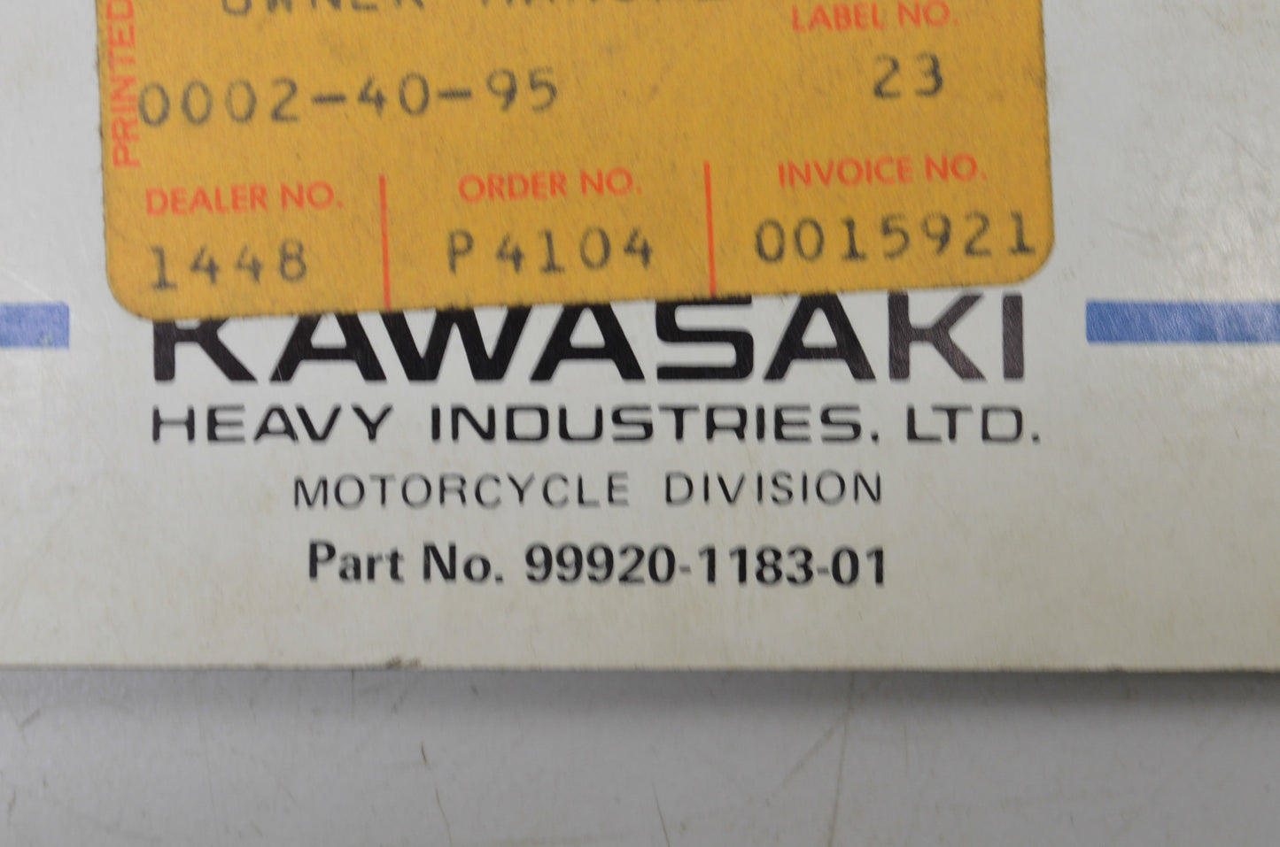 OEM Kawasaki 99920-1183-01 Owner's Manual KZ750F1