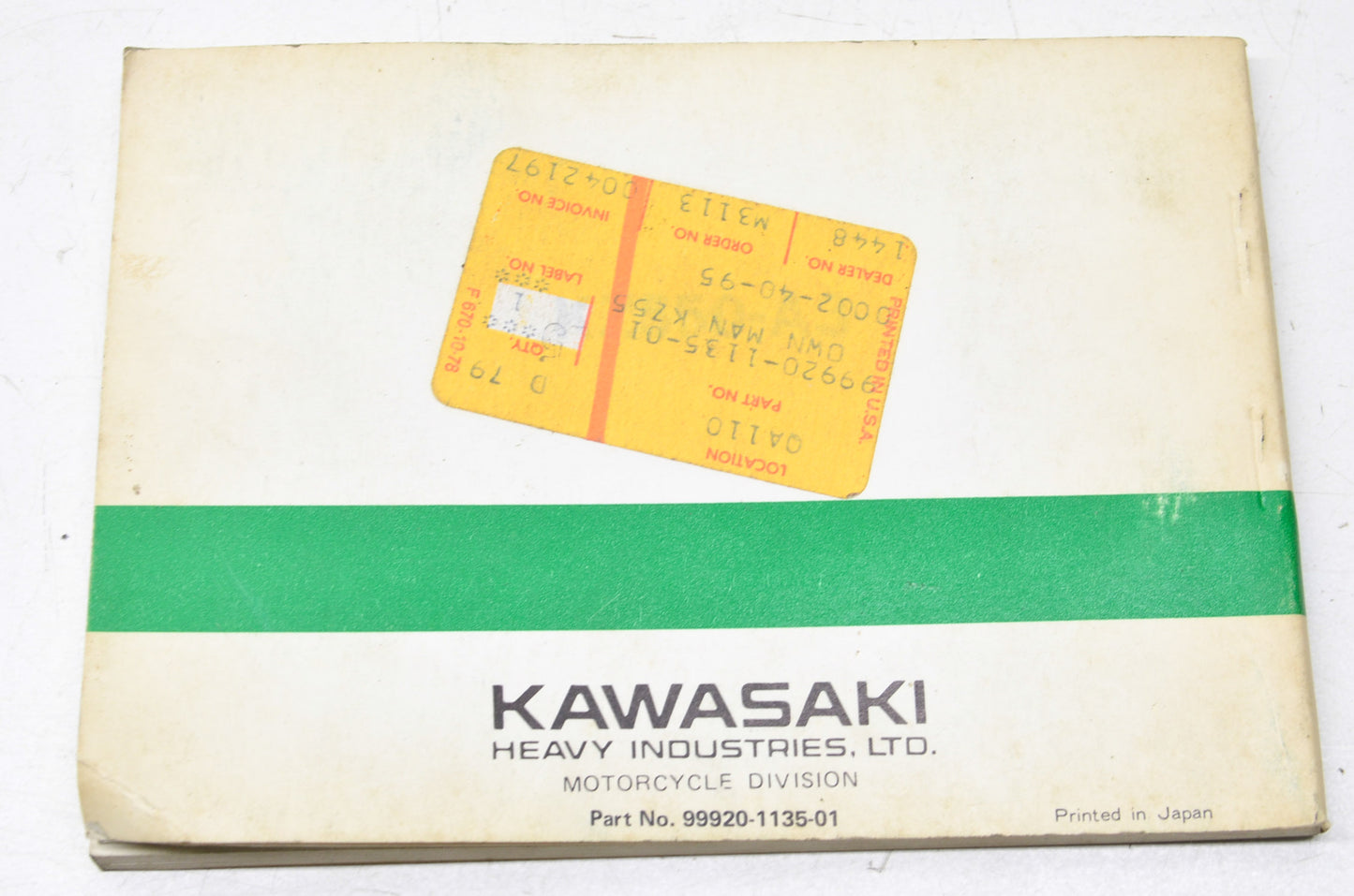 OEM Kawasaki 99920-1135-01 Owner's Manual KZ550A3