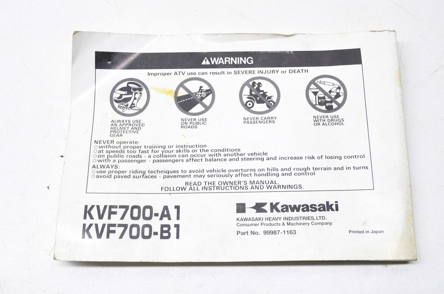 OEM Kawasaki Prairie 700 4x4 Owner's Manual