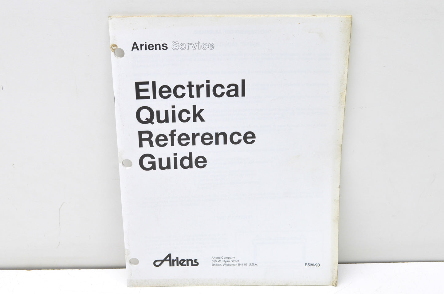 Ariens ESM-93 Electric Quick Reference Guide