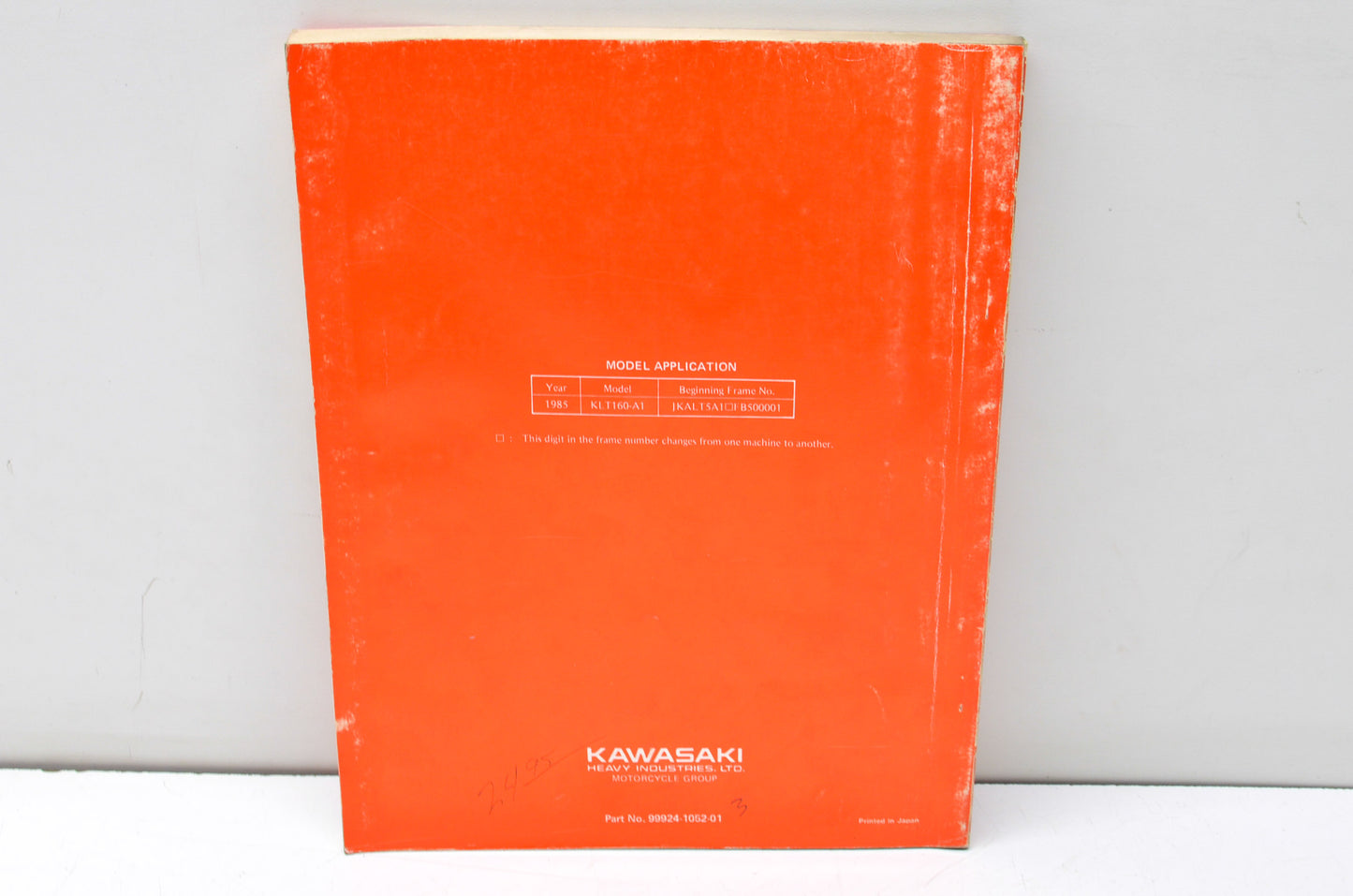 OEM Kawasaki 99924-1052-01 1985 KLT160 Service Manual