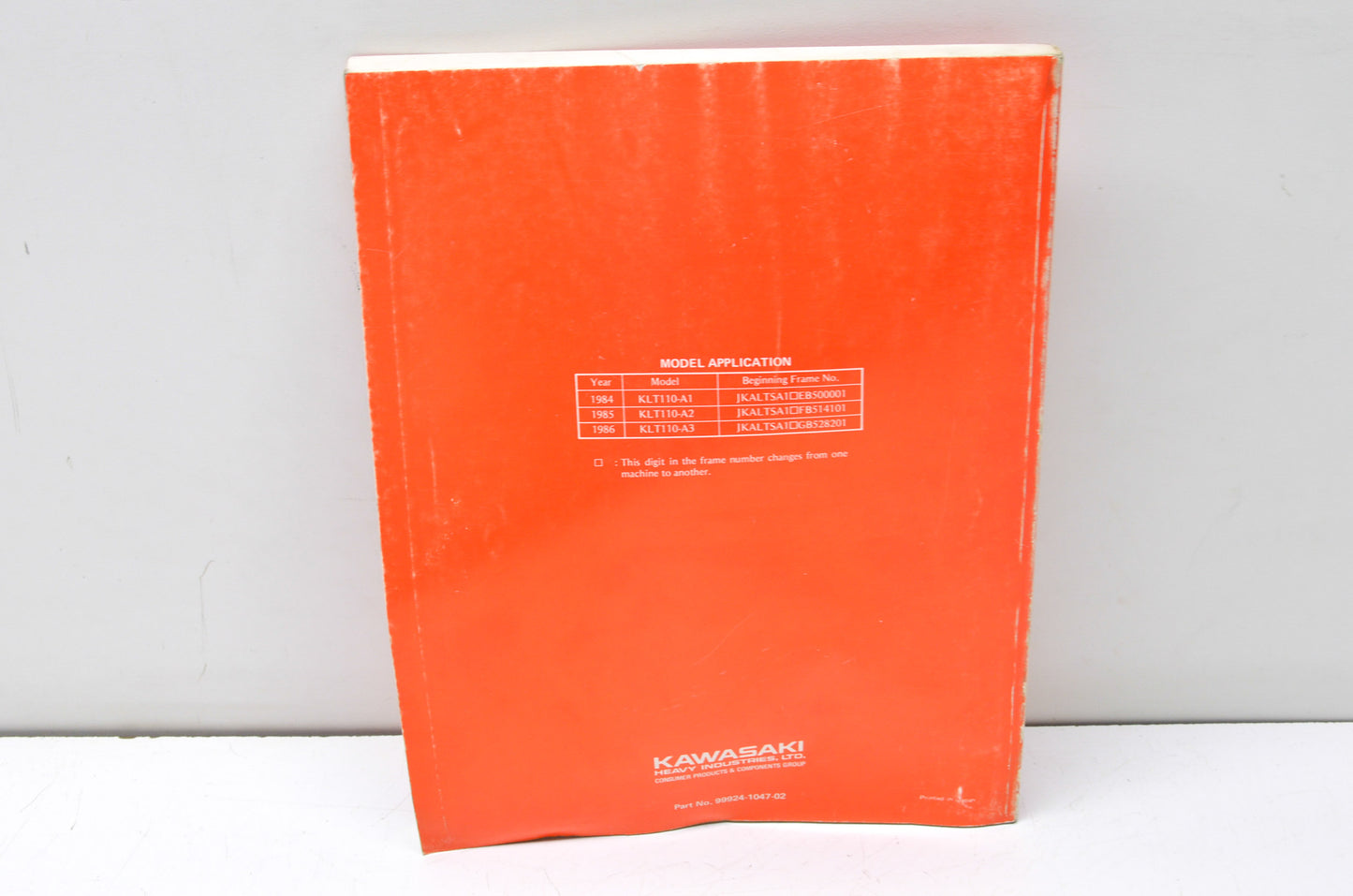 OEM Kawasaki 99924-1047-02 Service Manual KLT110