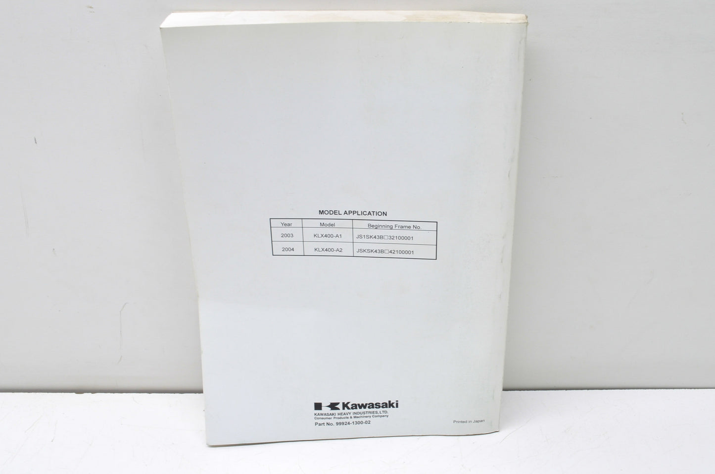 OEM Kawasaki 99924-1300-02 Service Manual KLX400A NOS
