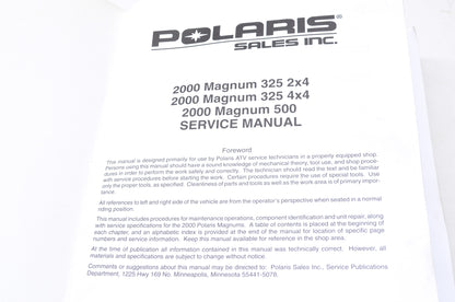 OEM Polaris 9915834 MAGNUM 325/500 Service Manual