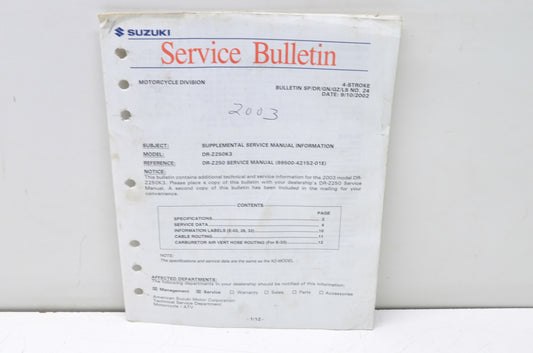 OEM Suzuki 2003 DR-Z250K3 4-Stroke Supplemental Service Manual