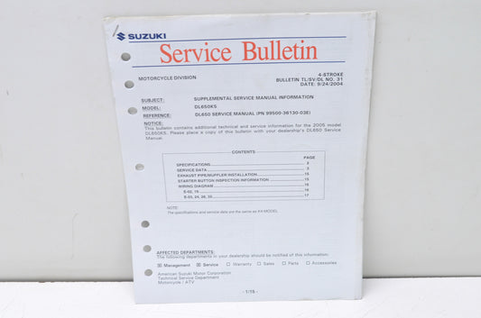 OEM Suzuki DL650K5 Supplemental Service Manual NOS