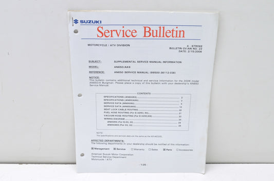 OEM Suzuki AN650/AK6 Supplemental Service Manual NOS