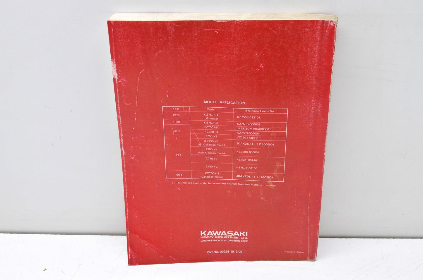 OEM Kawasaki 99924-1013-06 Service Manual KZ750B/G/M