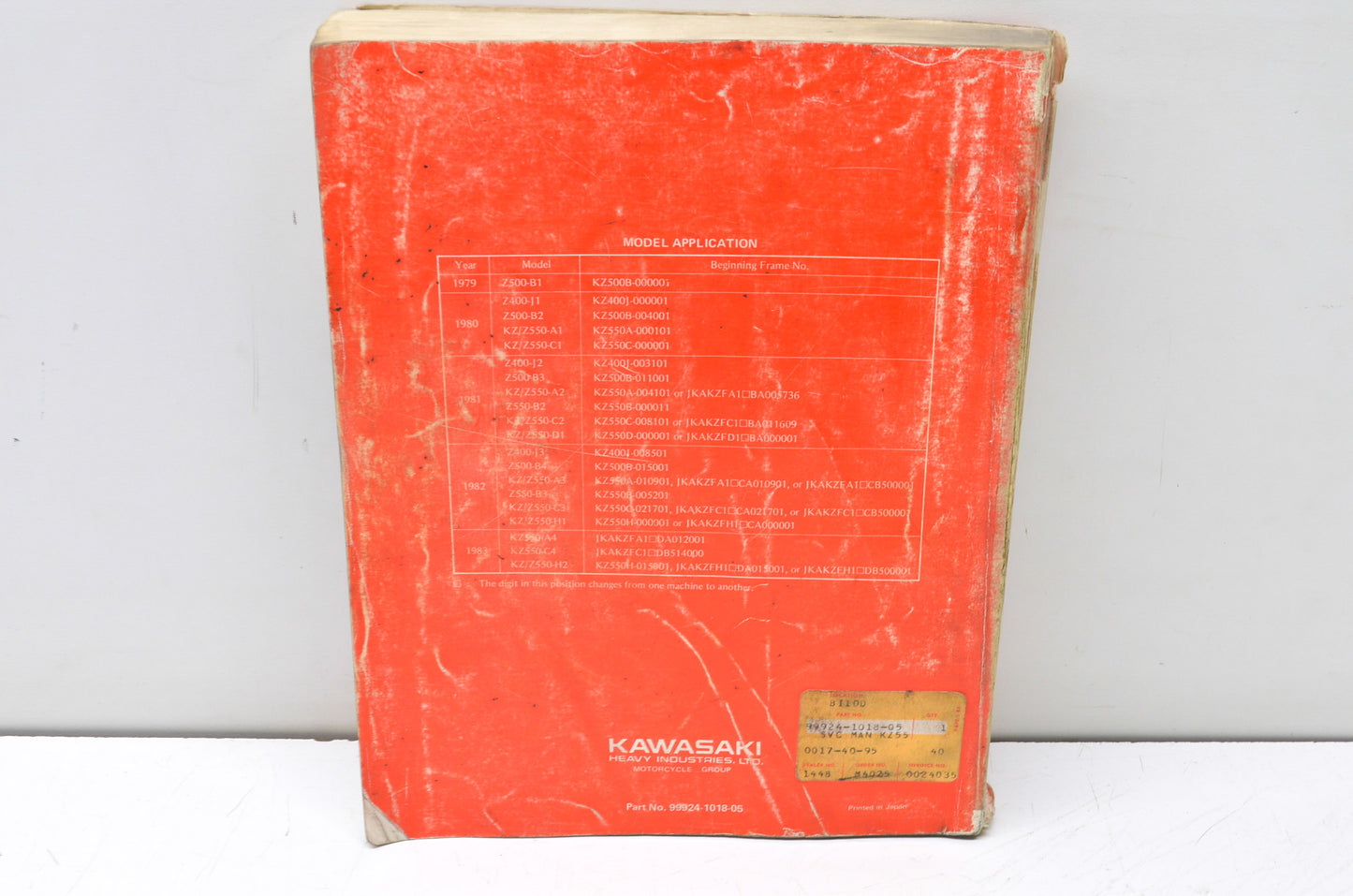 OEM Kawasaki 99924-1018-05 Service Manual KZ550A/C/D/H