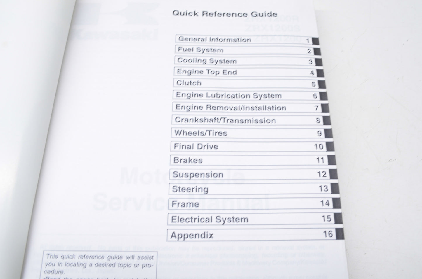 OEM Kawasaki 99924-1266-07 Service Manual ZR1200A