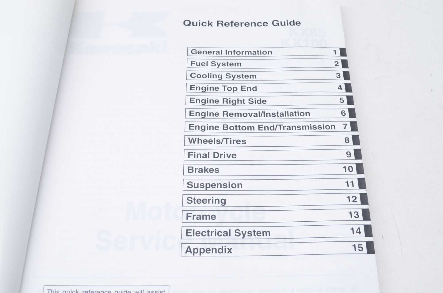 OEM Kawasaki 99924-1265-05 Service Manual KX85A/100D