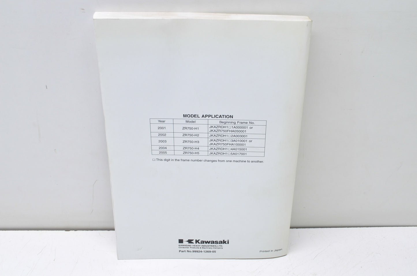 OEM Kawasaki 99924-1269-05 Service Manual ZR750H NOS