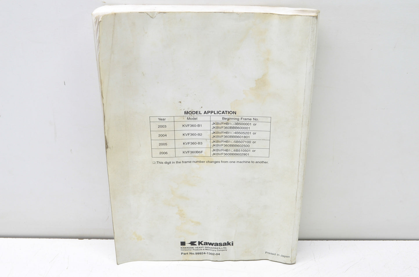 OEM Kawasaki 99924-1302-04 Service Manual KVF360B