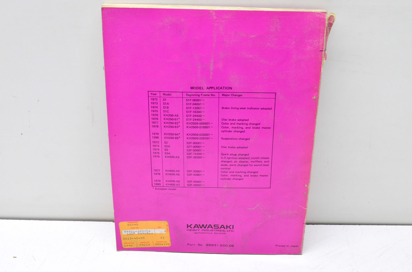 OEM Kawasaki 99931-500-06 Service Manual S SERIES