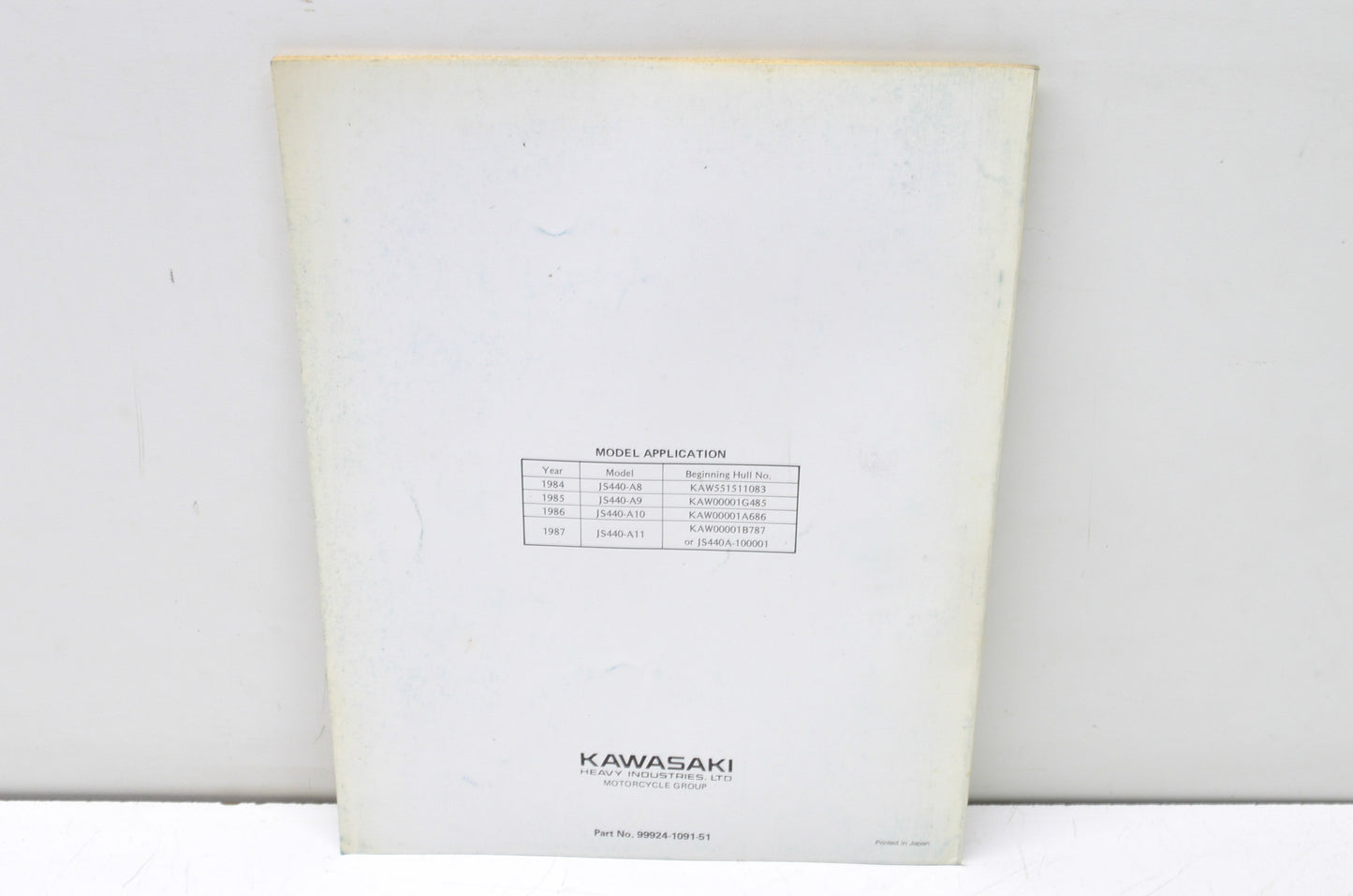 OEM Kawasaki 99924-1091-51 Service Manual Supplement JS440A11 NOS