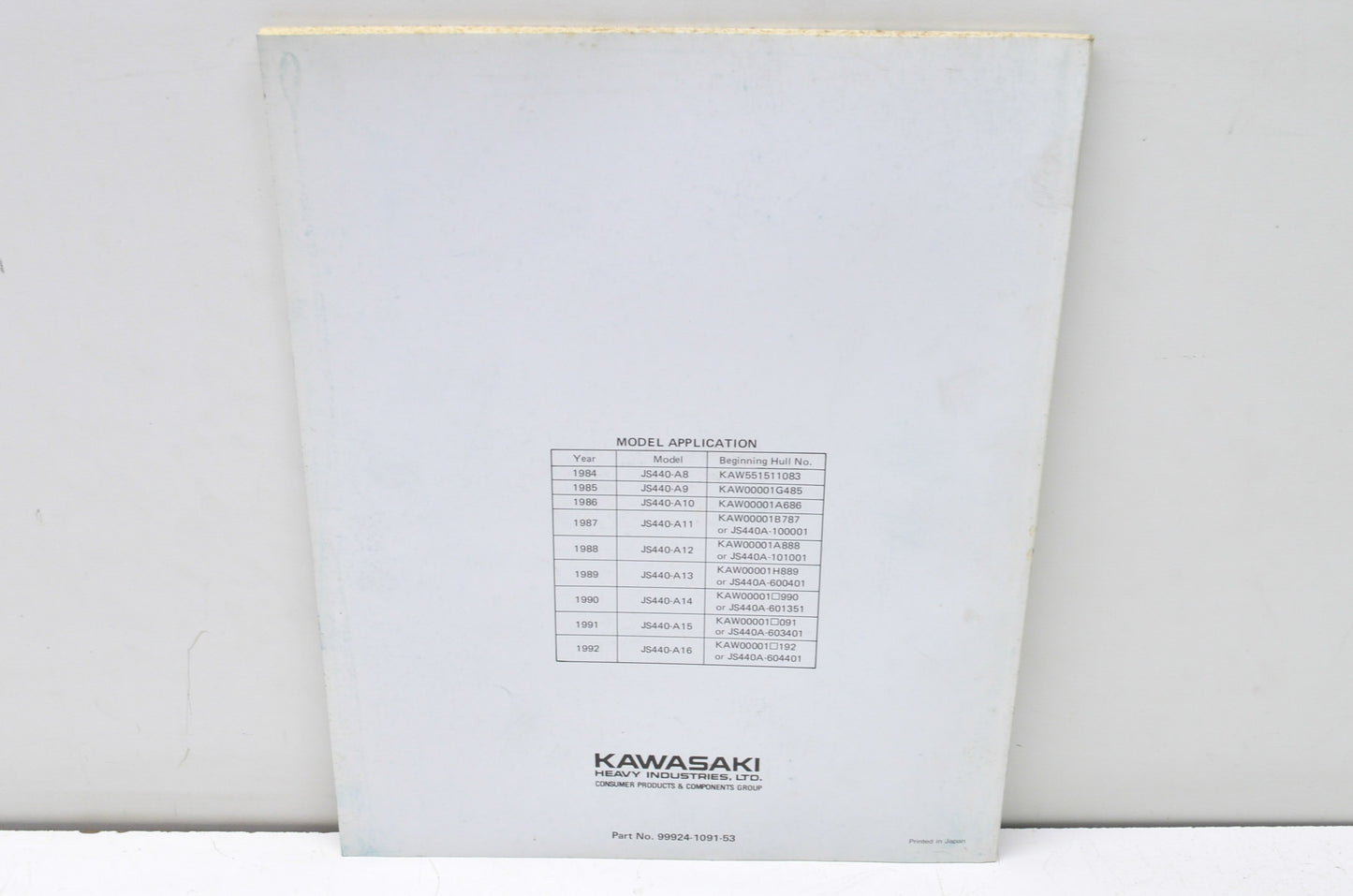 OEM Kawasaki 99924-1091-53 Service Manual Supplement JS440A17 NOS