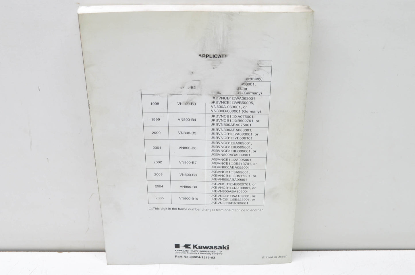 OEM Kawasaki 99924-1316-03 Service Manual VN800B