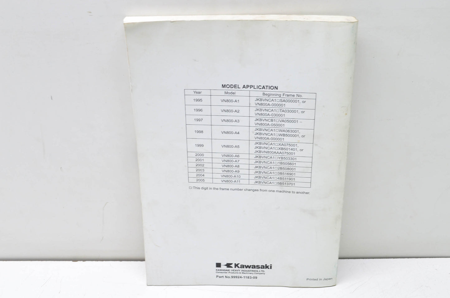 OEM Kawasaki 99924-1183-09 Service Manual VN800A