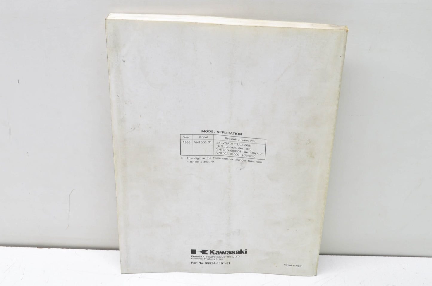 OEM Kawasaki 99924-1191-51 Service Manual Supplement VN1500D/E