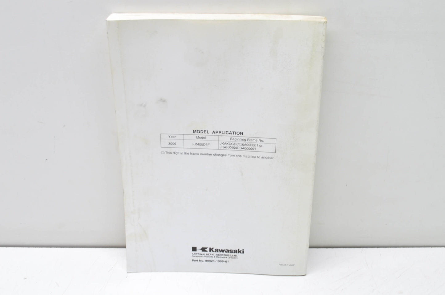 OEM Kawasaki 99924-1355-01 Service Manual KX450D