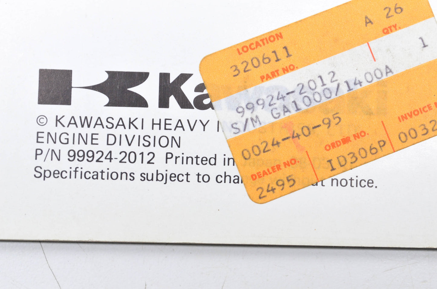 OEM Kawasaki 99924-2012 Service Manual GA1000/1400A NOS