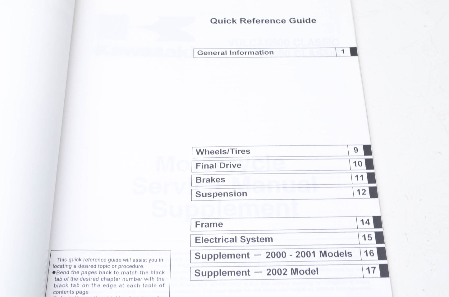 OEM Kawasaki 99924-1199-56 Service Manual Supplement VN800B NOS
