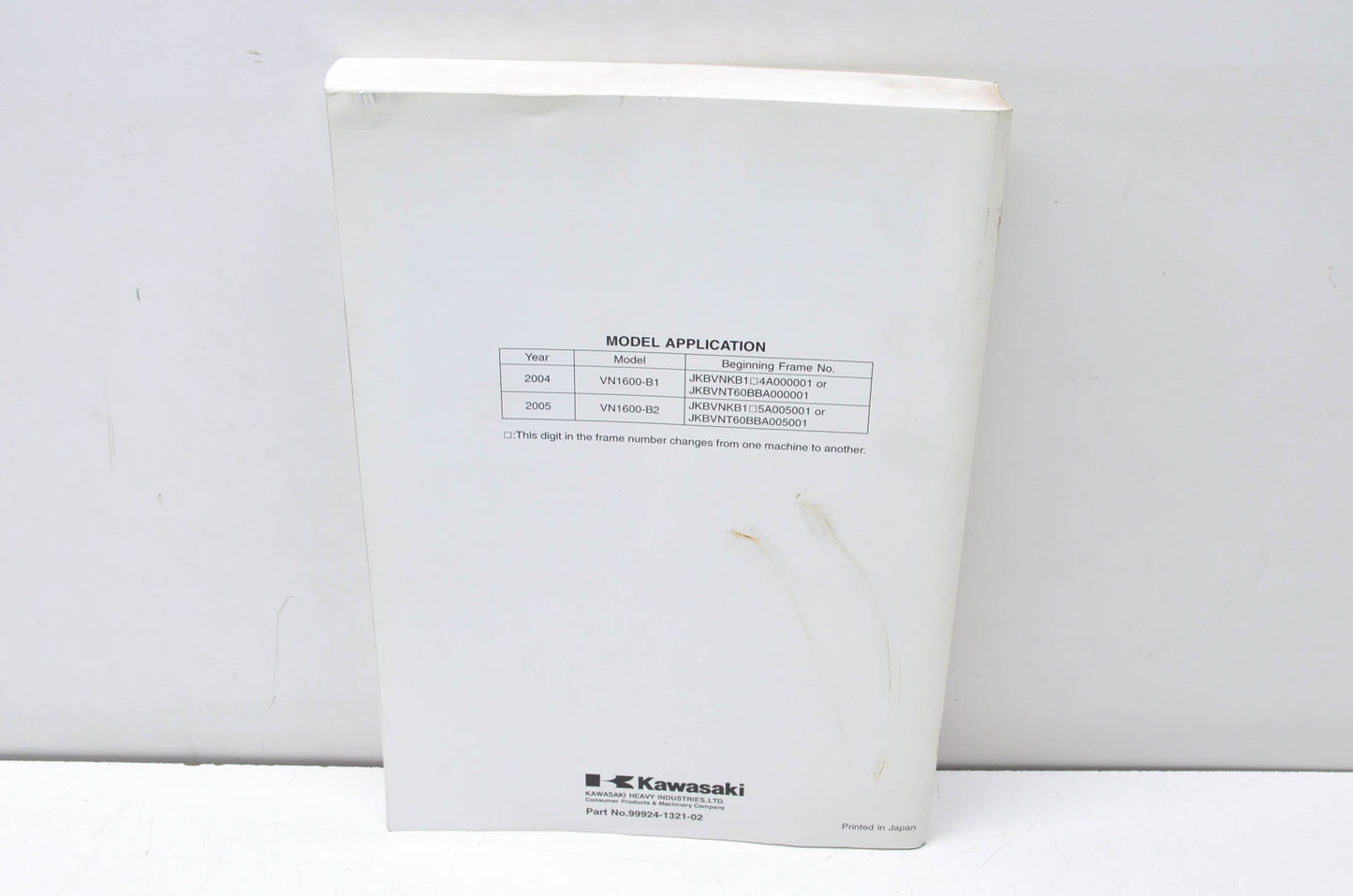 OEM Kawasaki 99924-1321-02 Service Manual VN1600B/F NOS
