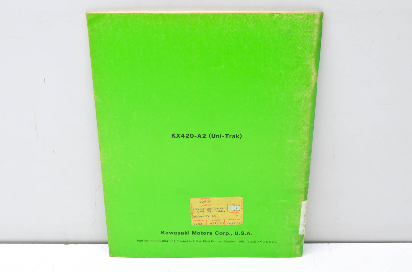 OEM Kawasaki 99963-0041-01 KX420-A2 UNI-TRAK Motorcycle Owner's Manu