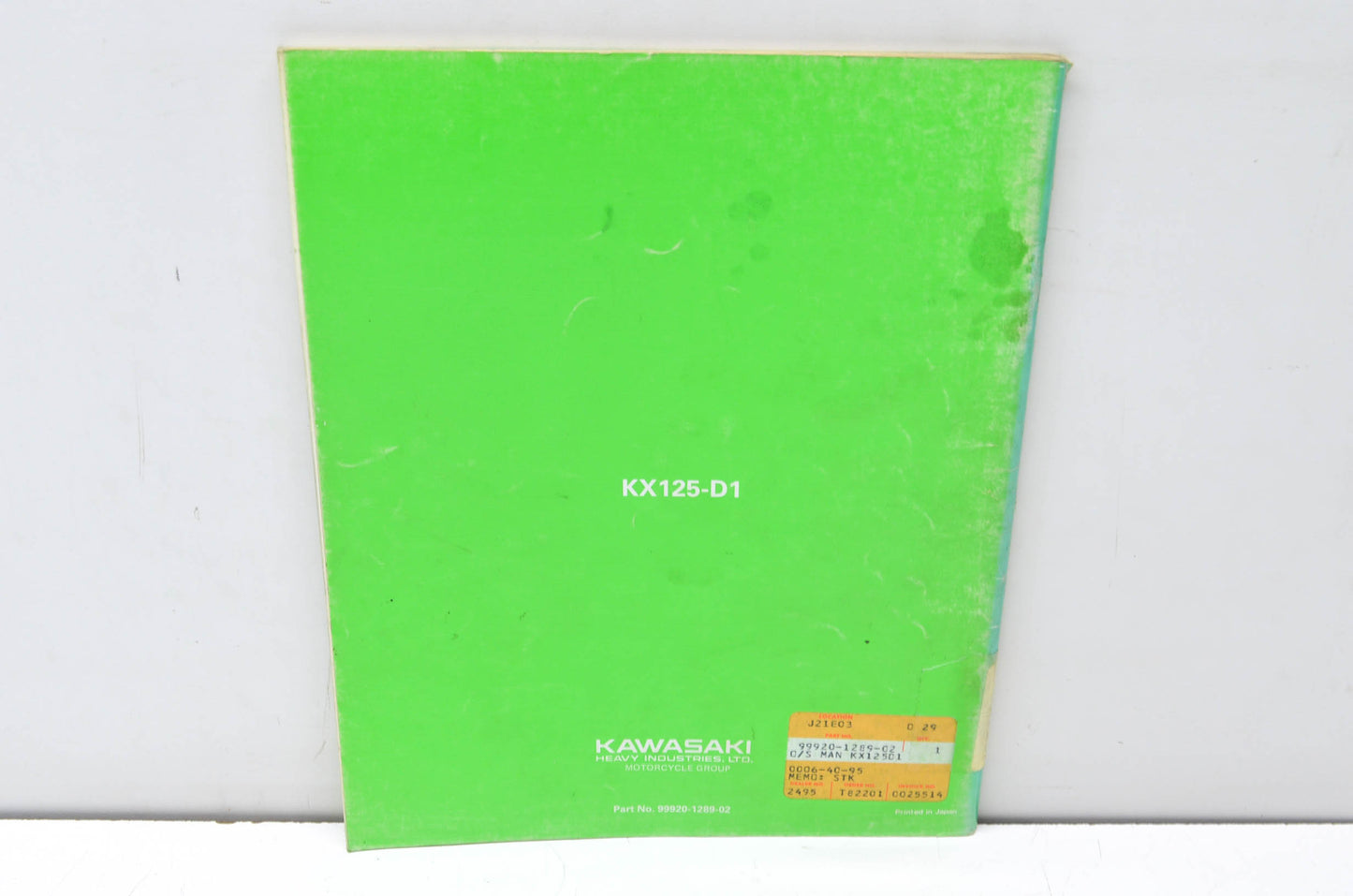 OEM Kawasaki 99920-1289-02 Owner's & Service Manual KX125D1