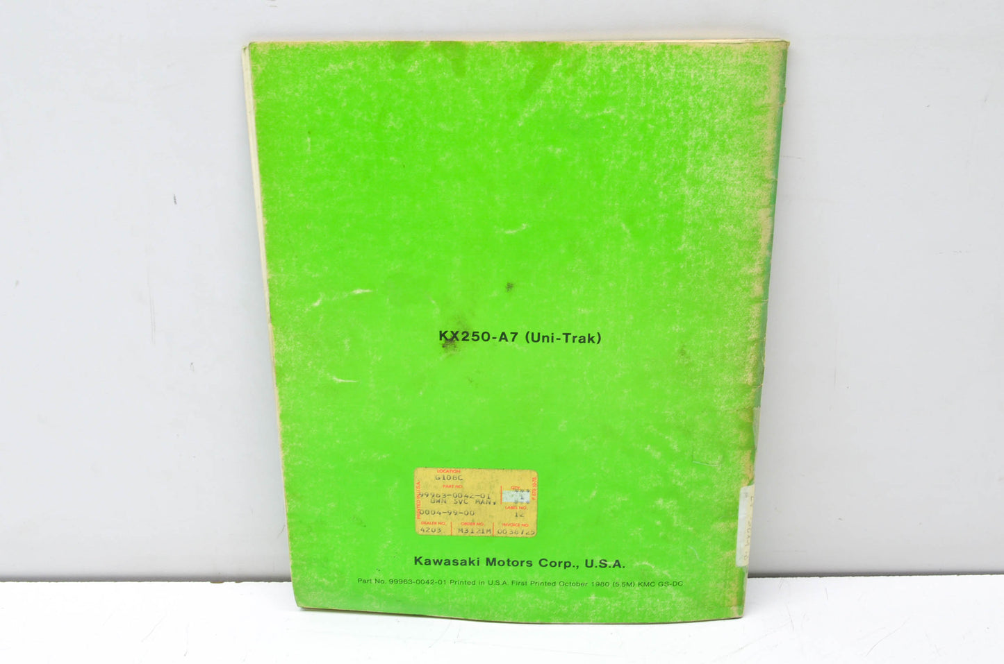 OEM Kawasaki 99963-0042-01 Owner's & Service Manual KX250A7