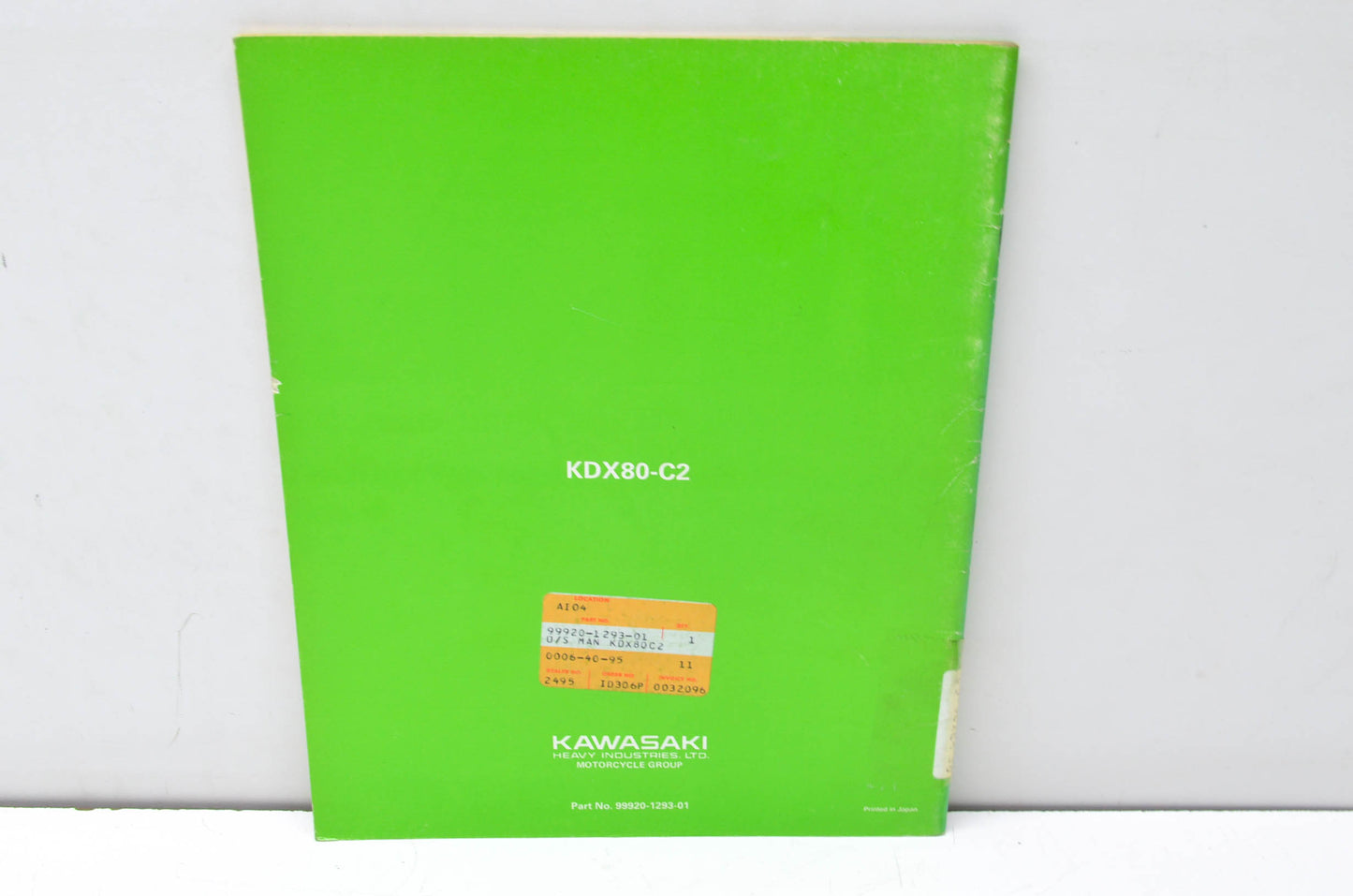 OEM Kawasaki 99920-1293-01 Owner's & Service Manual KDX80C2