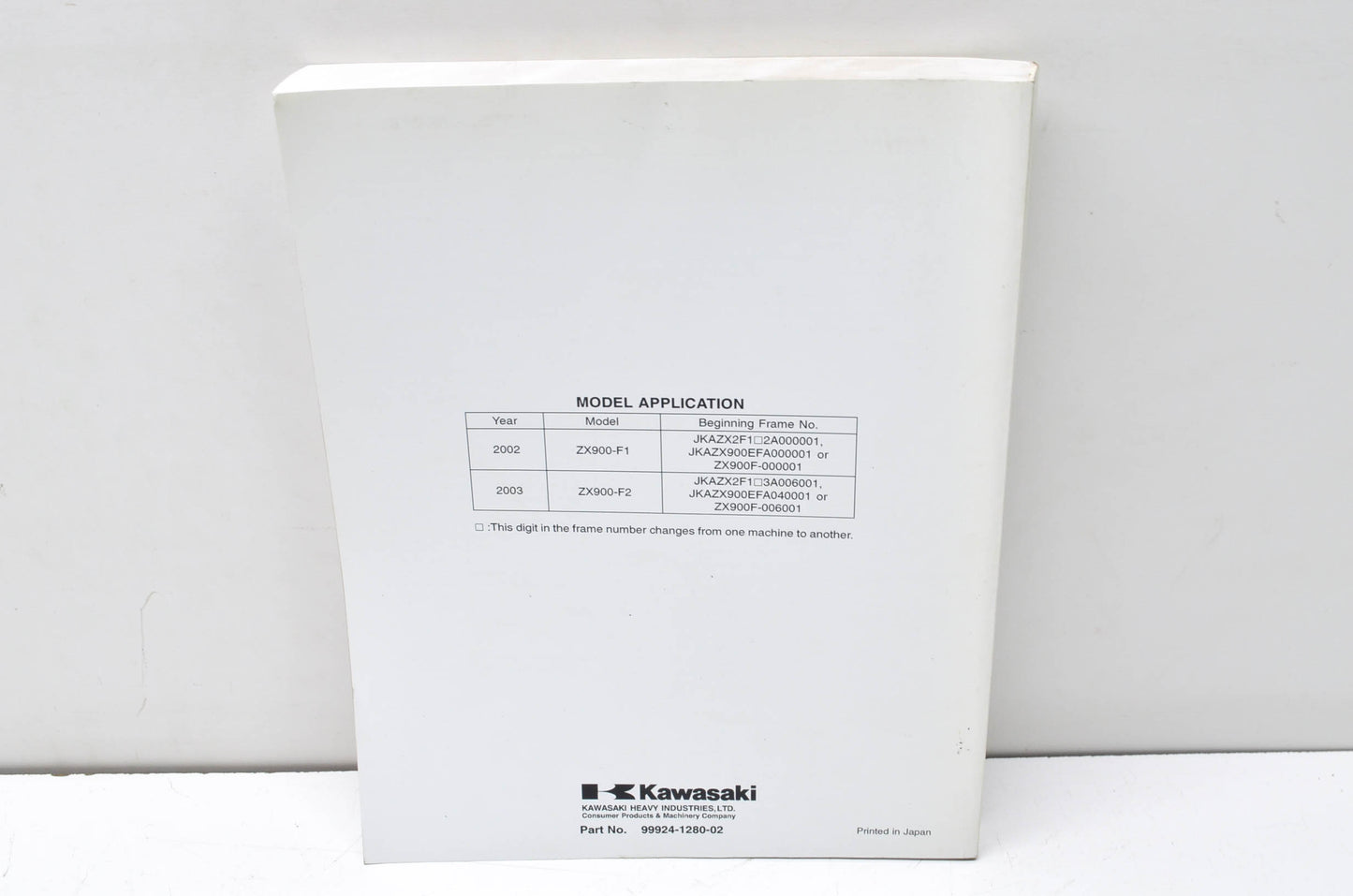 OEM Kawasaki 99924-1280-02 Service Manual ZX900F NOS