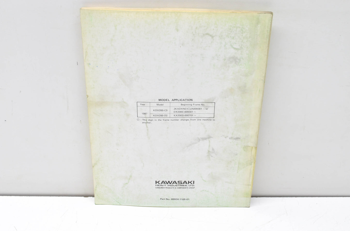 OEM Kawasaki 99924-1105-01 Service Manual KDX200C3