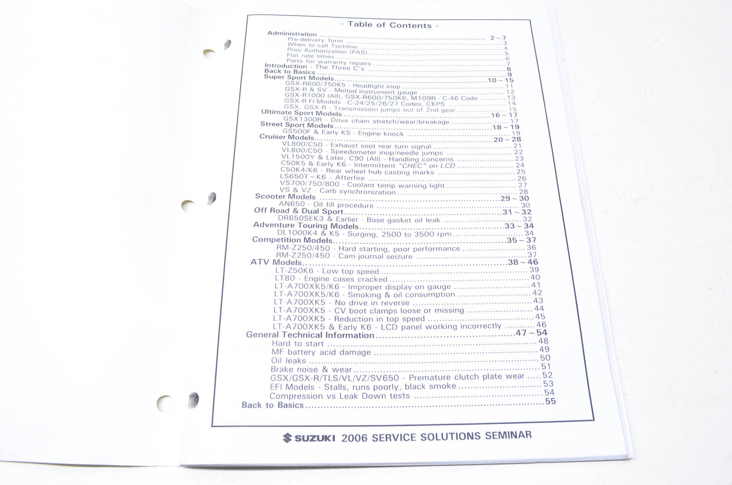 OEM Suzuki 2006 Service Solutions Seminar Handbook NOS